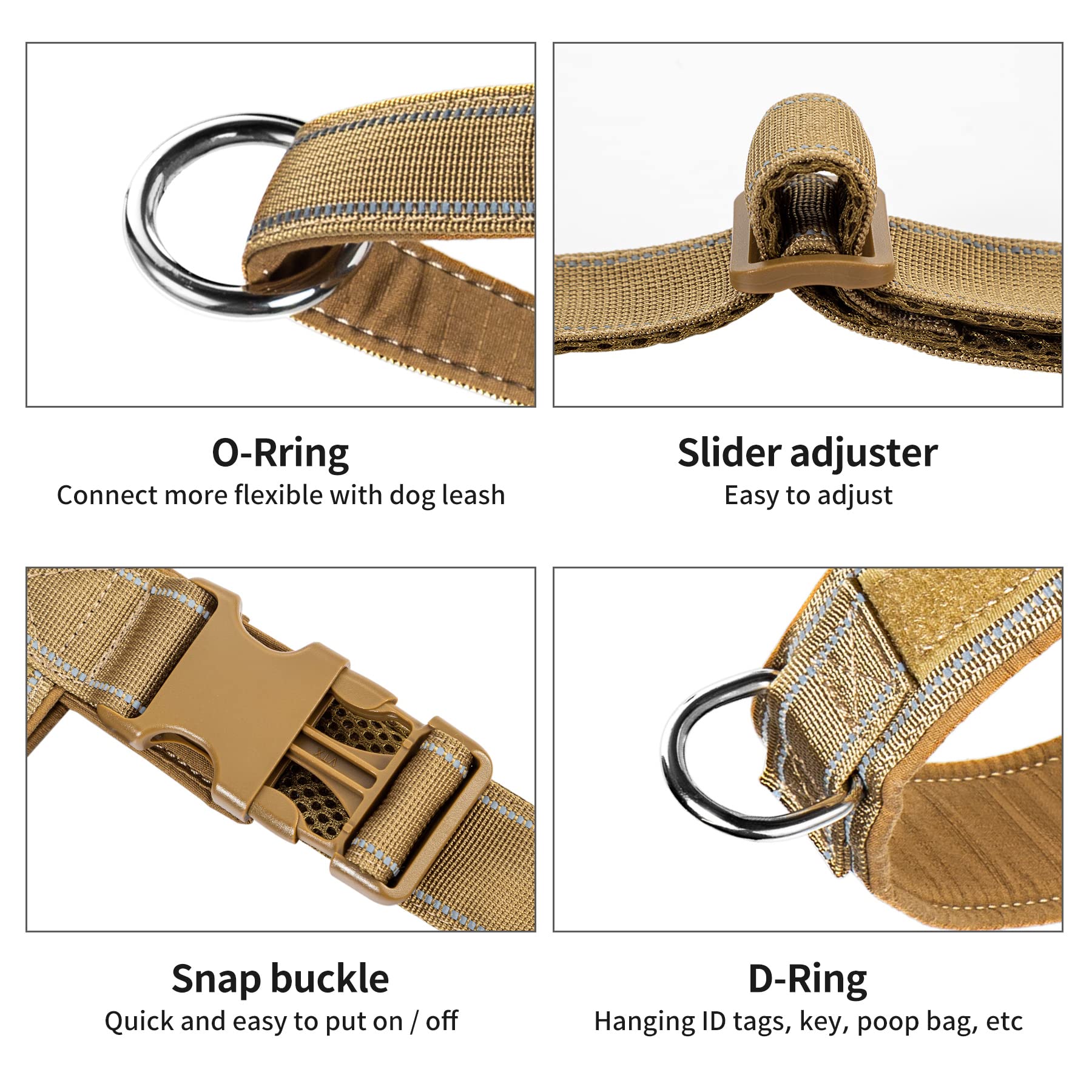 Annchwool No Pull Dog Harness with Soft Padded Handle-Reflective Strip Escape Proof and Quick Fit to Adjust Dog Harness-Easy for Training Walking for Small & Medium and Large Dogs(Brown,S) - image 3