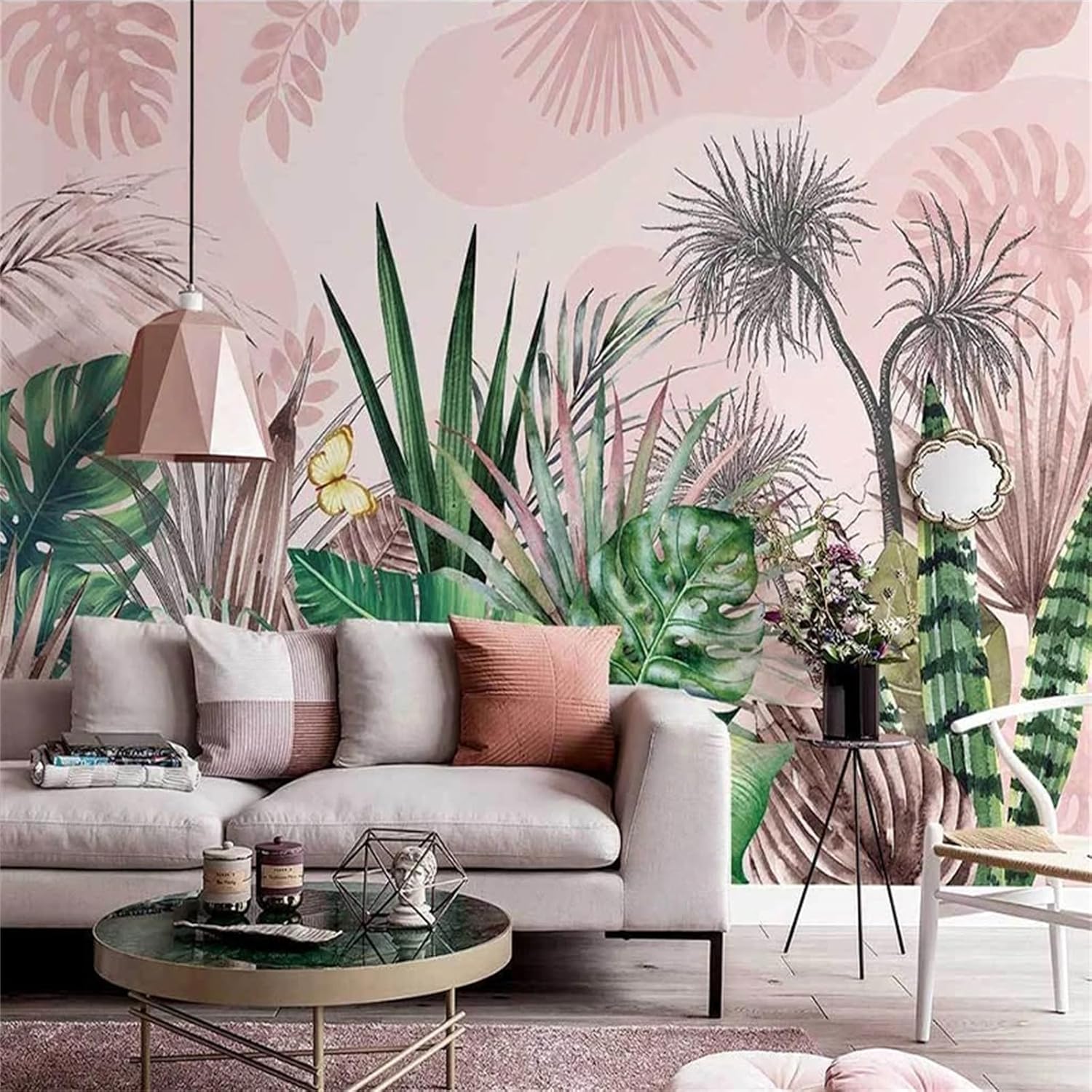 Nordic Style Tv Wall Mural, Tropical Rainforest Plant