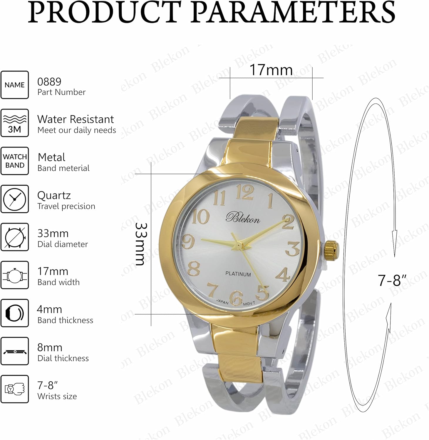 Stylish Metal Bangle Cuff Watch for Women – Elegant Design with 33mm Easy Reader Dial – Fits Wrists 7-8 Inches – Bracelet Watch with Japanese Quartz Movement and Stainless-Steel Back Case - Image 2