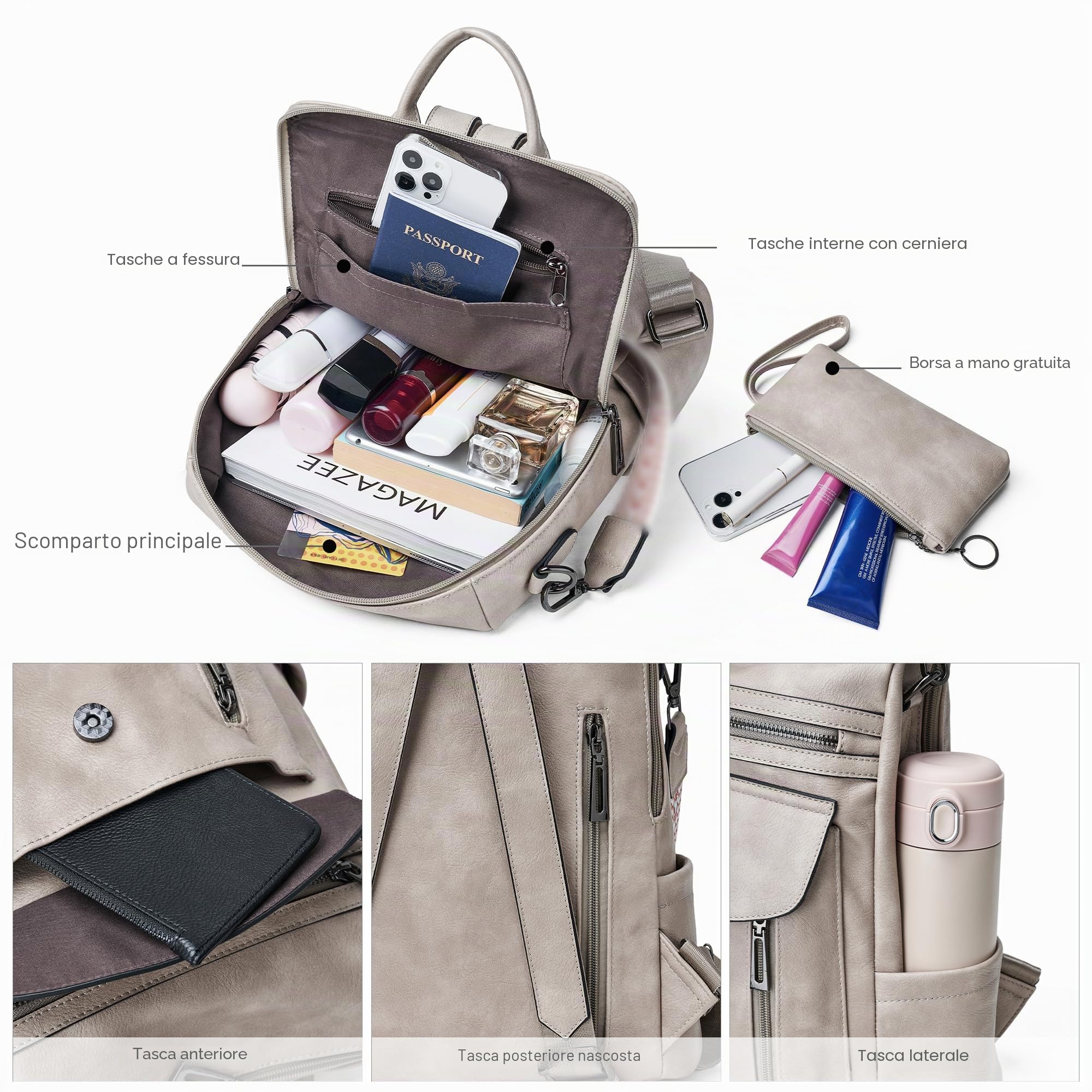 Shrrie Zaino per le donne moda in pelle Zaino, Borsa Designer Zaino da viaggio Borsa a spalla convertibile con