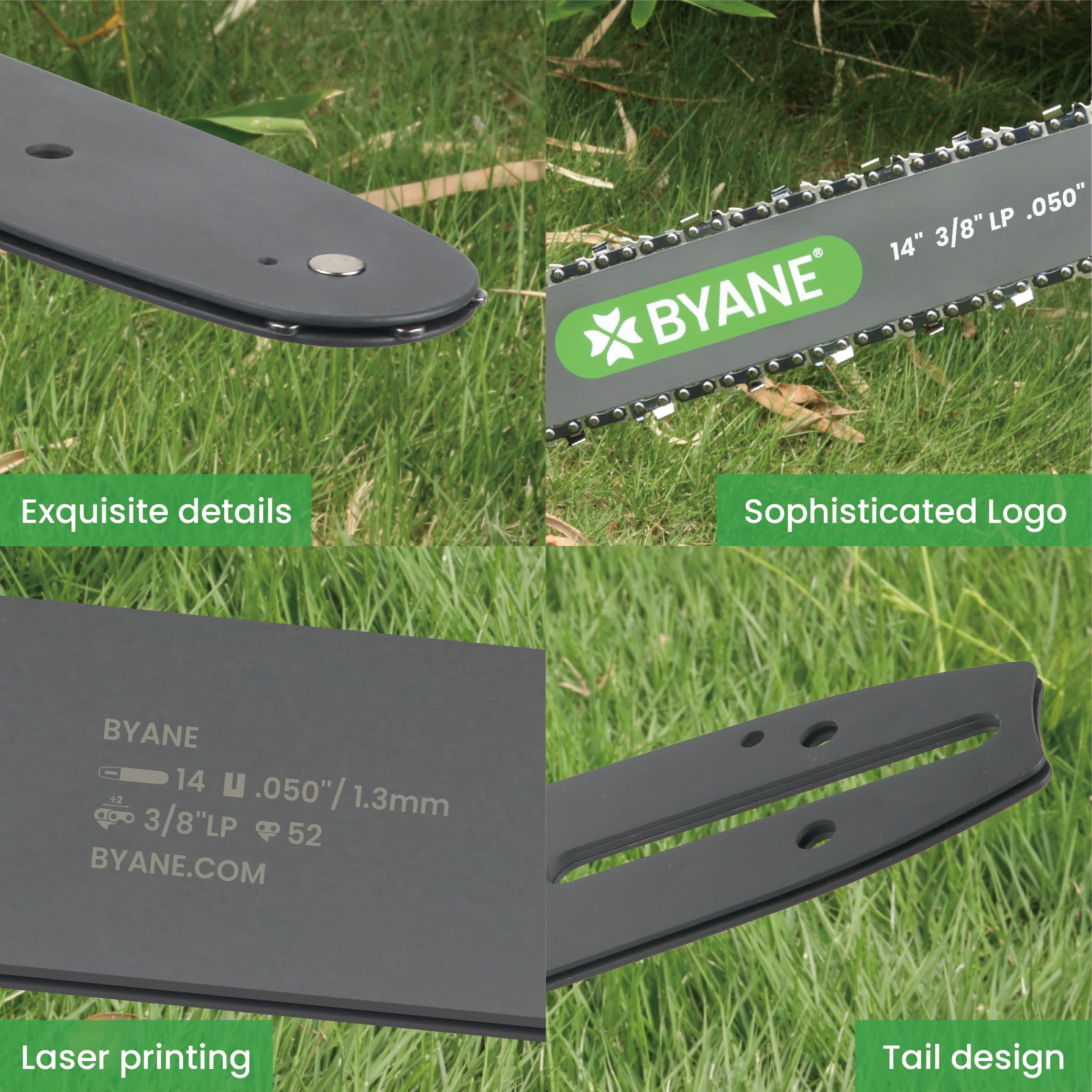 Byane Barra e catena per motosega da 35,5 cm, passo 3/8", calibro 127 cm, 52 maglie, compatibile con Echo CS-310, Husqvarna 120, Ryobi RY3714 e altri (3 catene + 1 bar)