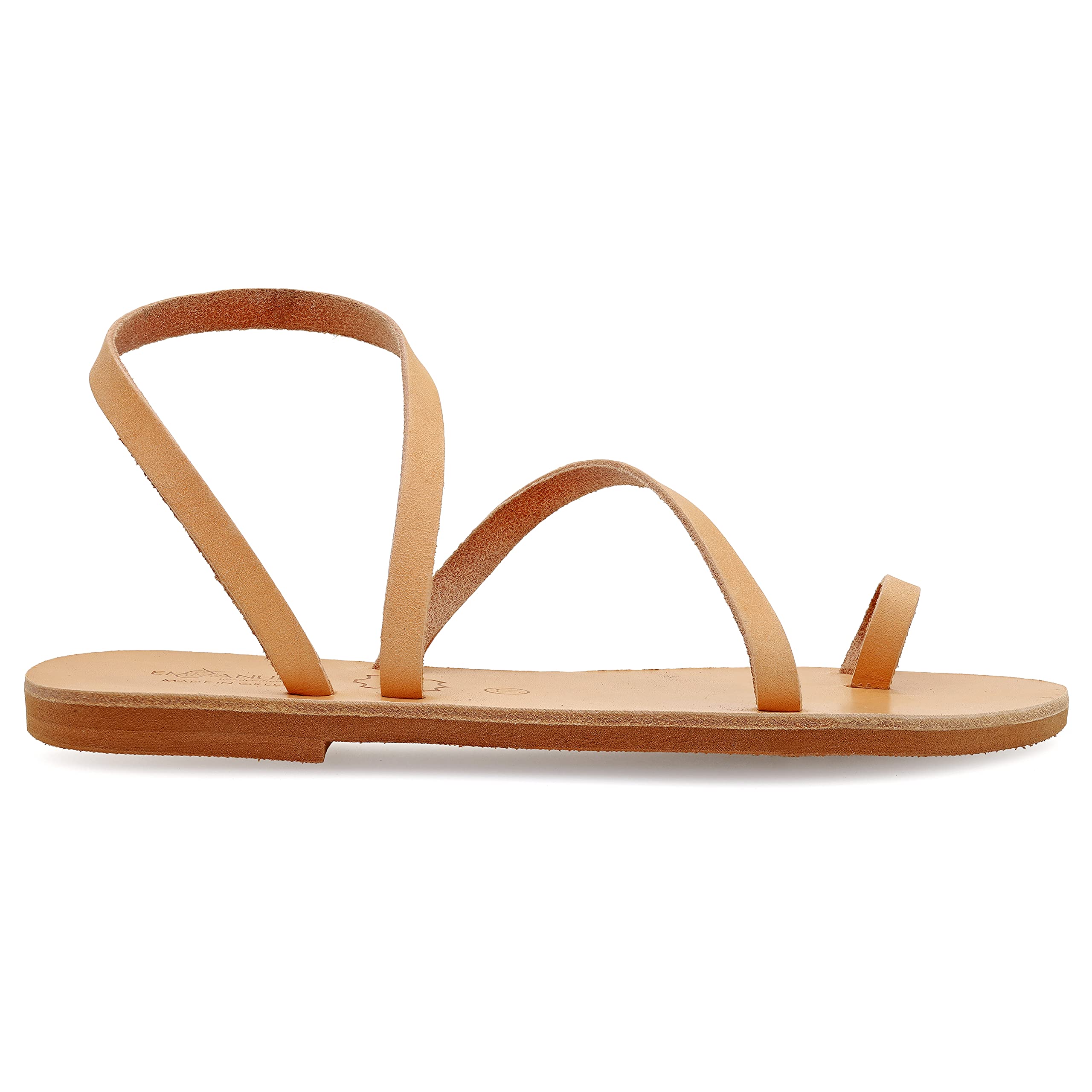 Emmanuela Sandalias de piel griega con anillo para el dedo, zapatos de verano hechos a mano, sandalias de tirantes, sandalias planas bohemias chic, plateadas, oro rosa, estampado animal