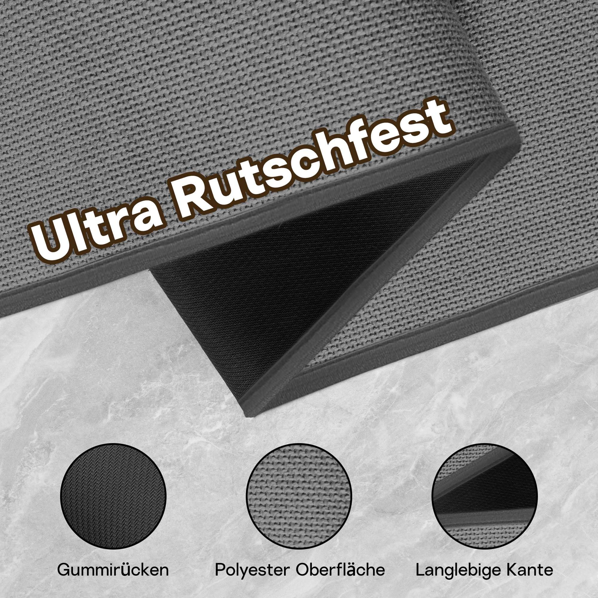 Küchenteppich Waschbar rutschfest 43.5x180CM, Küchenläufer Saugfähig, Grau