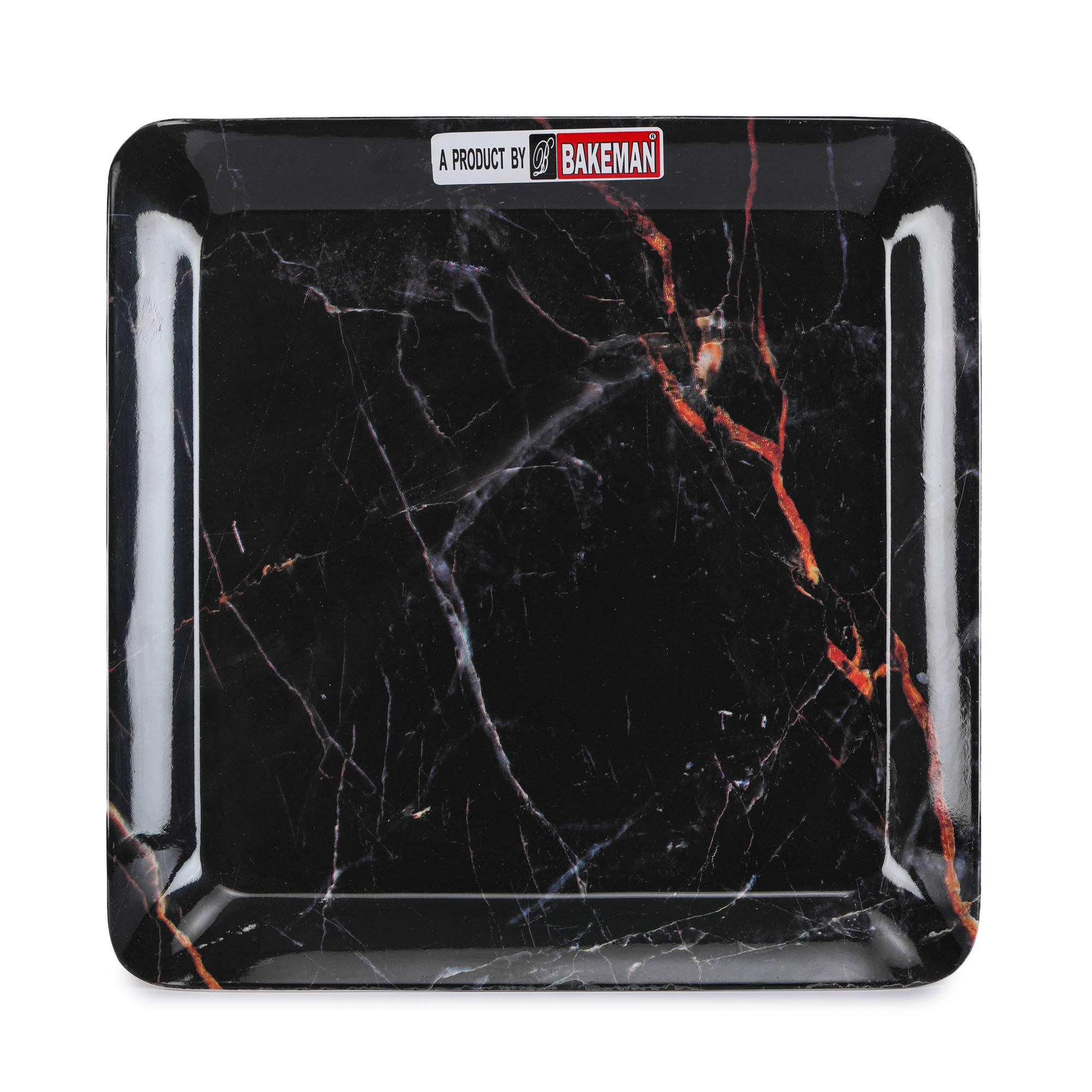 Recon® Melamine Dinner Plates - 3pcs Dinnerware Dishes Set for Indoor and Outdoor Use, Break-Resistant (Black Marwel, Pack of 3)