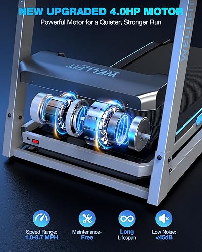 Miniatura 4 de WELLFIT - Caminadora plegable con inclinación automática - Alfombrilla de caminar de escritorio con inclinación del 10%, barra de agarre, capacidad