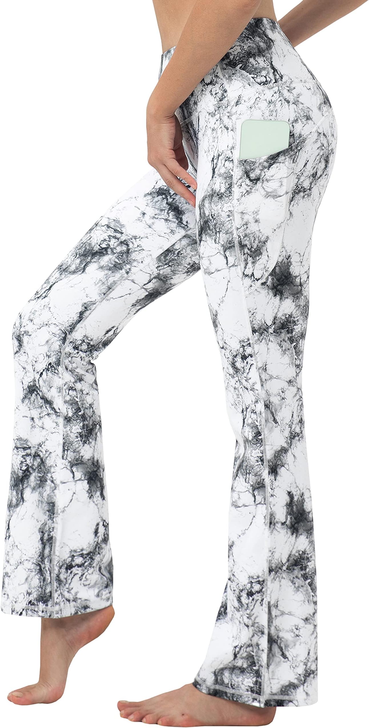 BUBBLELIME 29"/31"/33"/35" 4 Styles Women's High Waist Bootcut Yoga Pants - Side Pockets_ARABESCATO M-35 inseam
