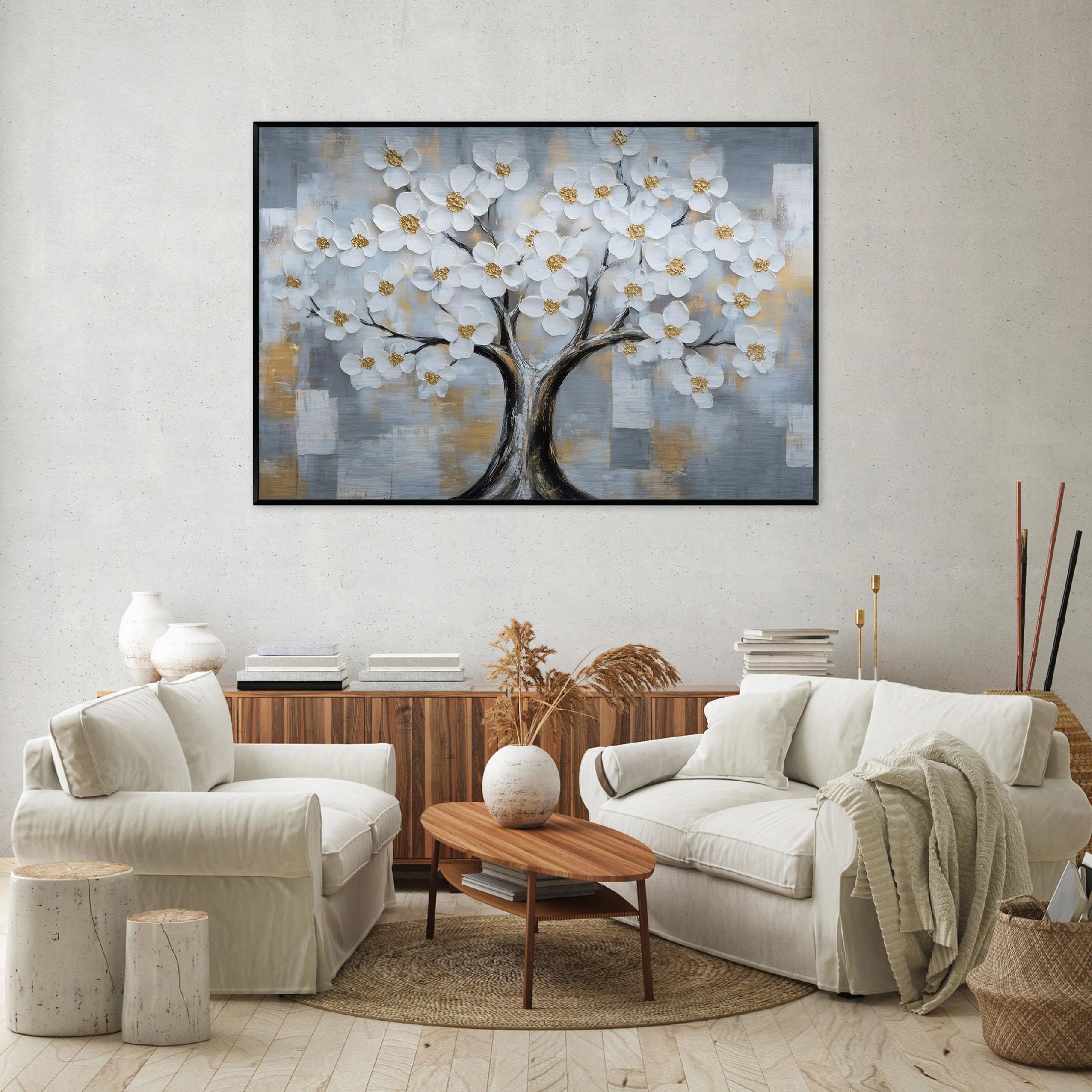 WallArena Metallbilder, Baum, 120x80cm | Bilder auf gebürstetem Metalln mit Rahmen - Wandbild XXL groß Wandbilder für Wohnzimmer Schlafzimmer Wohnzimmerbilder Modern