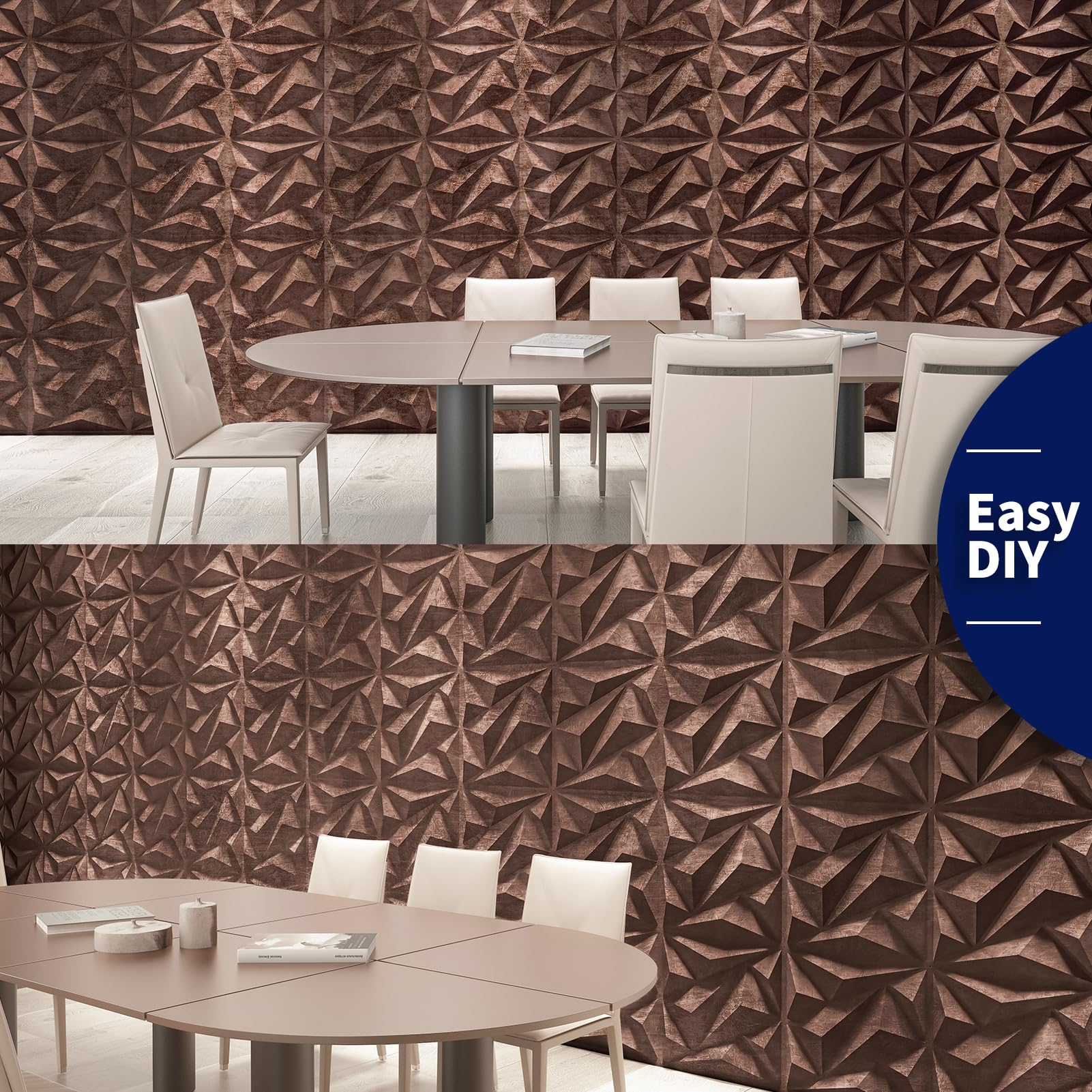 Art3dwallpanels Panel ścienny 3D z PCW, diamentowy do dekoracji ścian wewnętrznych, 12 płytek, antyczna miedź