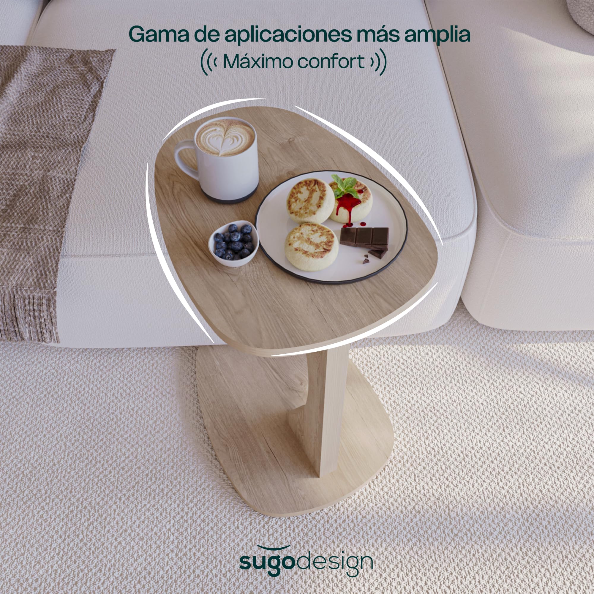 sugodesign Mesa Auxiliar para sofá con Ruedas, pequeña Mesa Auxiliar en Forma de C, Mesa de sofá en Elegante Roble Ahumado, pequeña Mesa de Centro para el salón, Ideal para portátiles - Norma