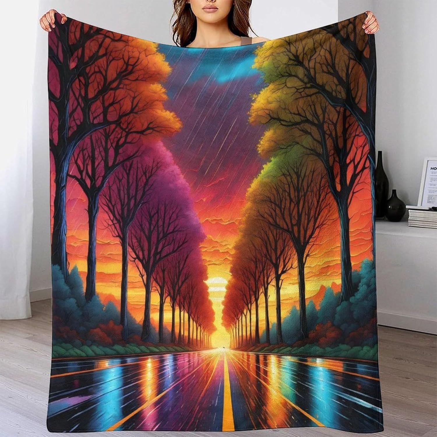 Artificial Tree Flannel 3D Print Art Motifs Couch Blanket Soft Fluffy
