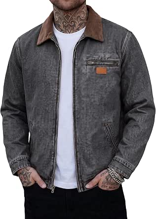 JMIERR Men's Denim Jacket with Corduroy Collar