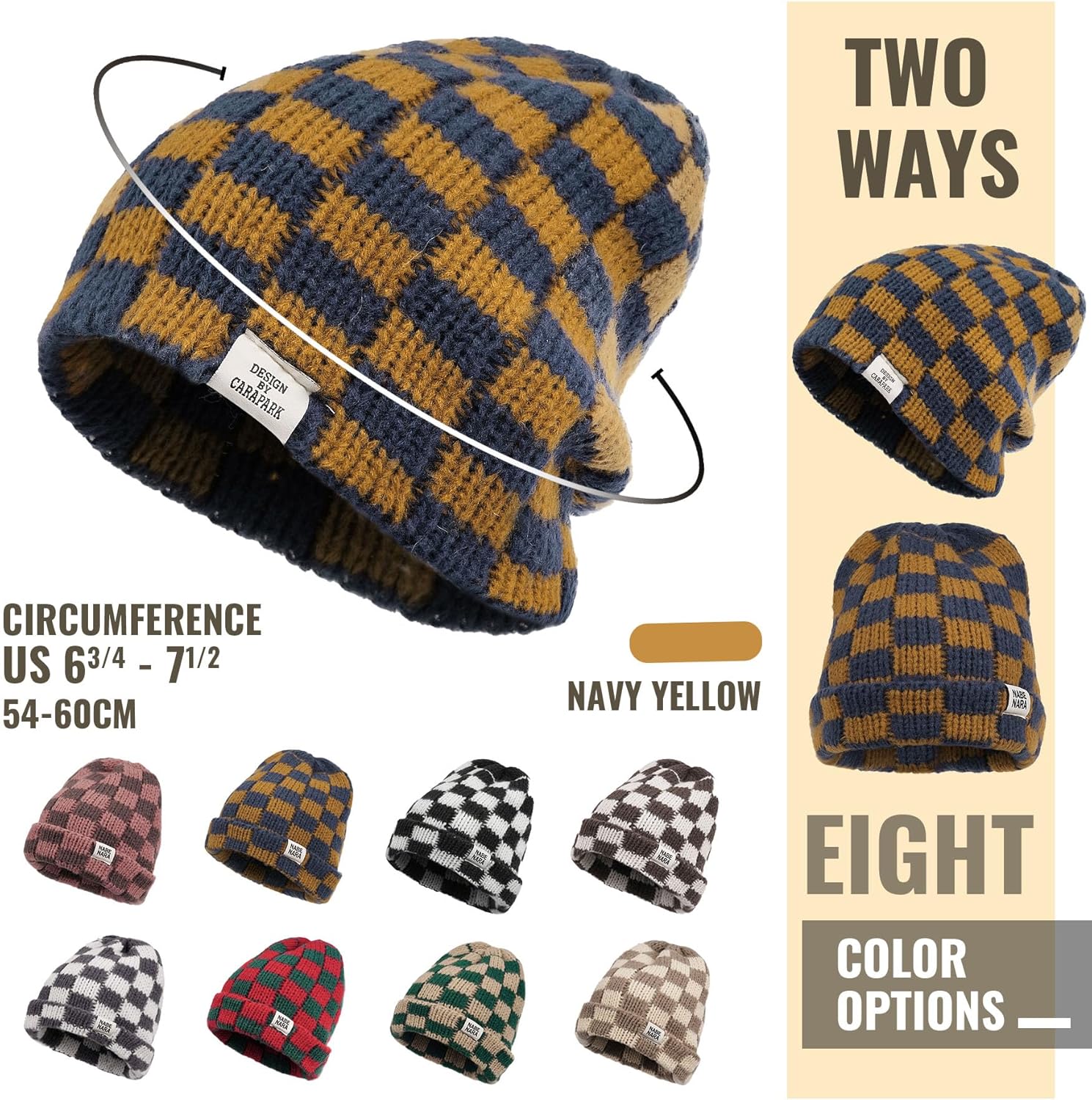 Clakllie Checkered Beanie for Women Men Slouchy Beanies Warm Knitted Hats Winter Skiing Hats Daily Cuffed Watch Skullcap - Image 3