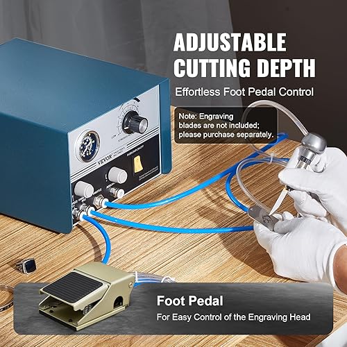 Miniatura 5 de VEVOR Máquina neumática grabadora de joyas 110V 60Hz Máquinas neumáticas de grabado a mano 400-8000 RPM Graver neumática de doble cabeza micro