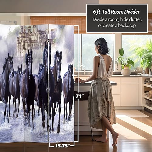 Miniatura 5 de Red Lantern Divisor de habitación de lona de caballos de doble cara de 6 pies de alto, 3 paneles