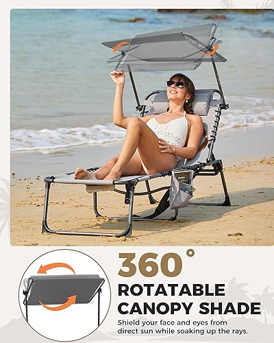 Miniatura 4 de KingCamp Silla de bronceado con agujero facial, sillas de descanso plegables para exteriores, portátil, cómoda, ajustable, de 5 posiciones, tumbona
