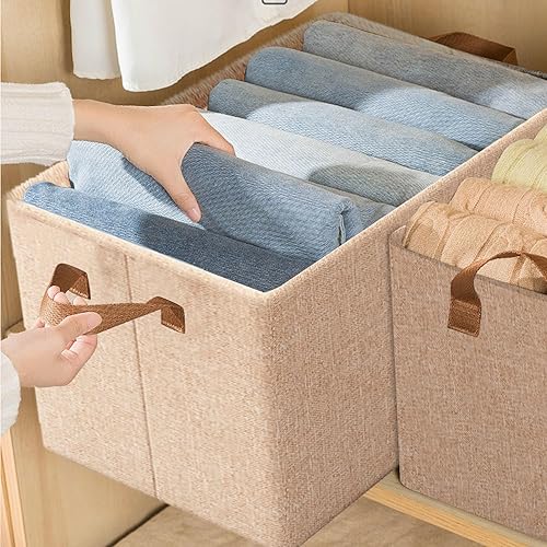 Miniatura 6 de ANBOO Paquete de 5 cubos de almacenamiento de ropa, contenedores de almacenamiento de tela con asas para organizar, organizadores plegables para