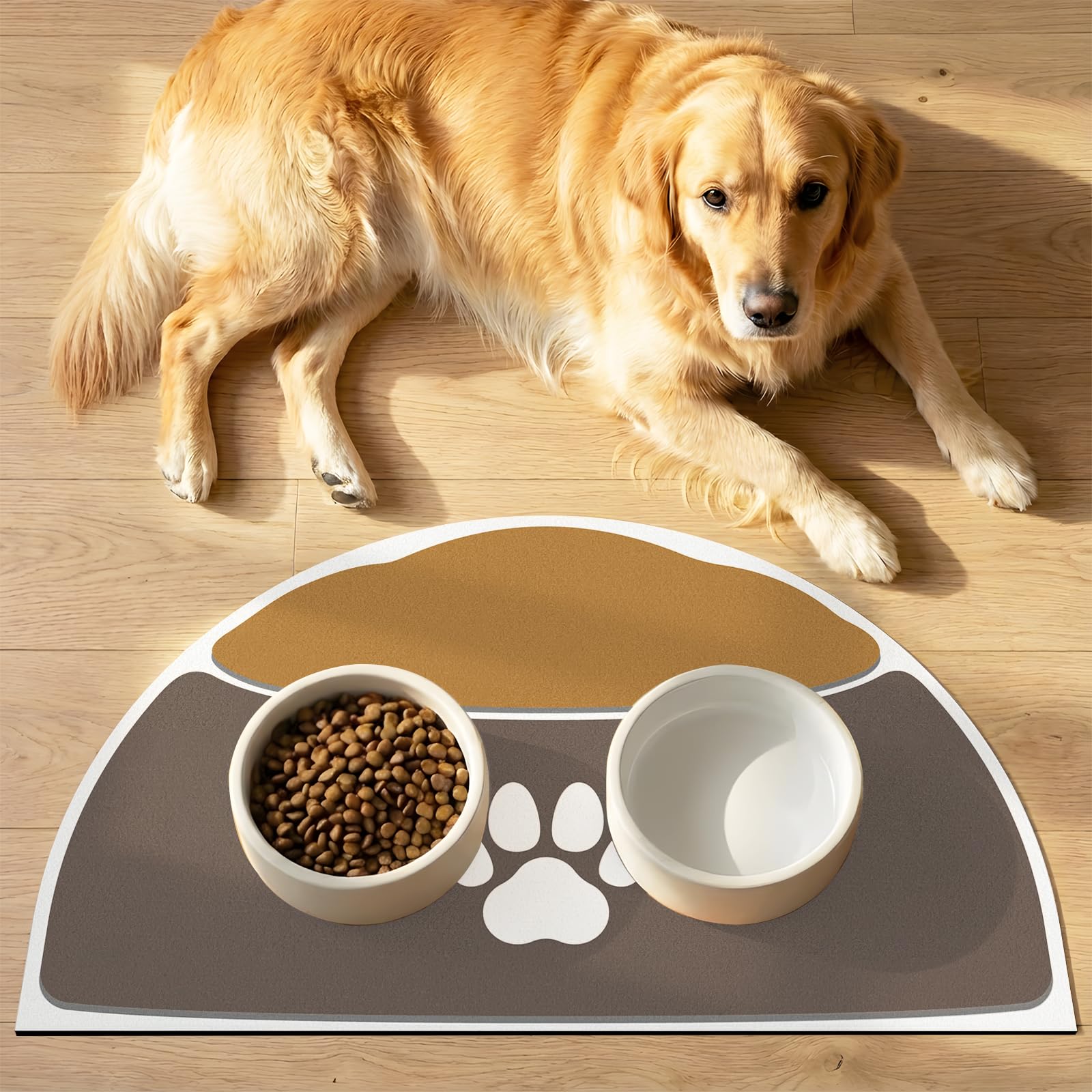 METEOROCK Dog Bowl Mat, 71x43 cm Cat Dog Food Mat Easy Clean, Anti-Scratch Cat Mats for Food Bowls for Feeding Stations, Large Pet Feeding Mats for Indoor & Outdoor Use (Grey & Brown)