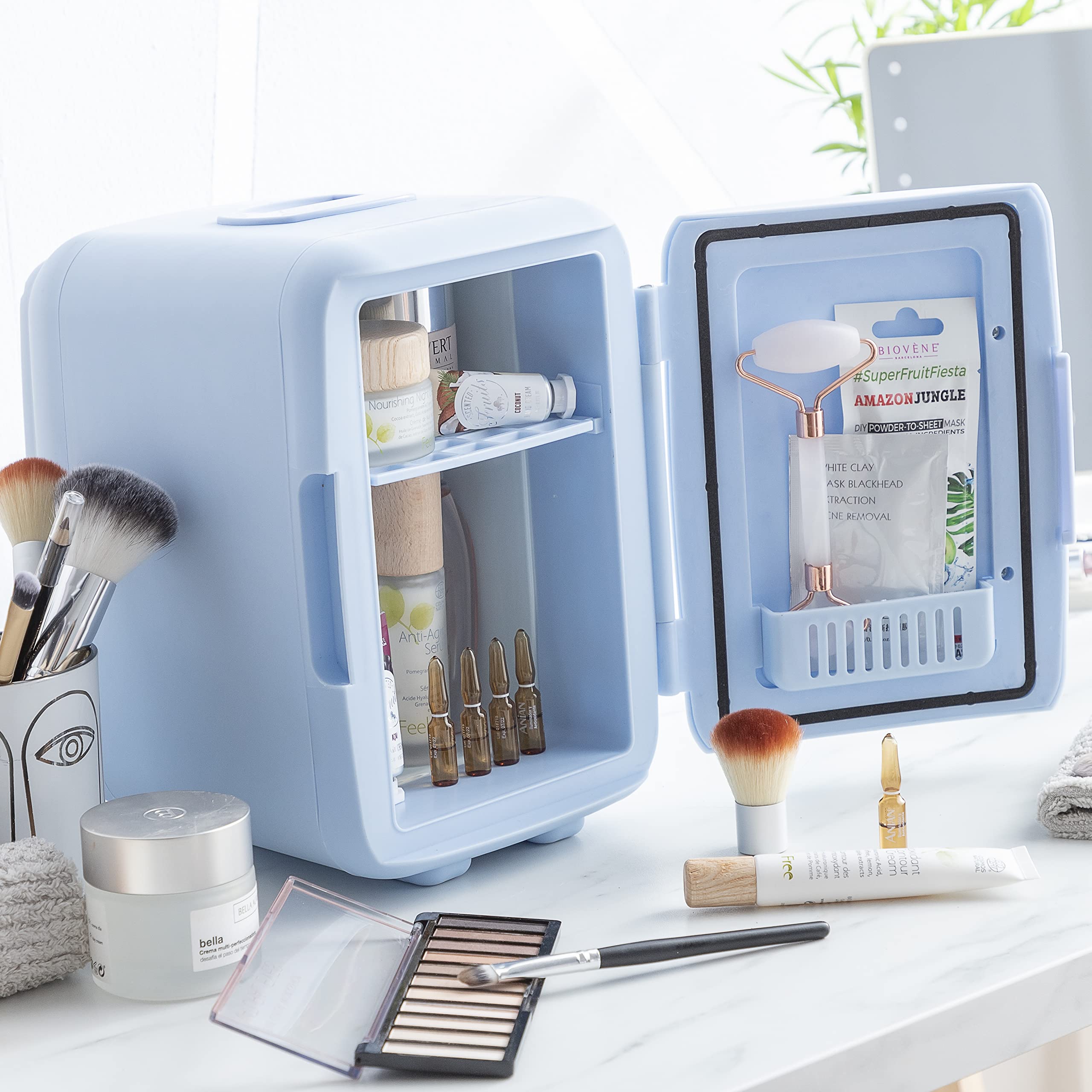 InnovaGoods® Mini nevera portatil para Cosméticos, Nevera pequeña 4L, Mini Nevera para Dormitorio, Coche, Escritorio de Oficina, Dos Marchas -Enfriador y Calentador.