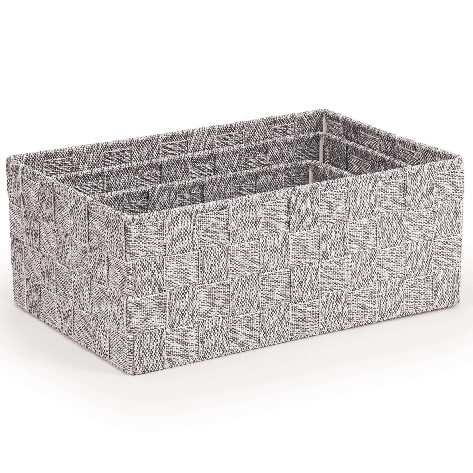 Ehc Set Of 3 Shelf Basket - Grey Set Of 3 Woven Nestable Storage Box, Lightweight Woven Basket For Shelves, Home Organiser Gift Hamper Baskets - Grey
