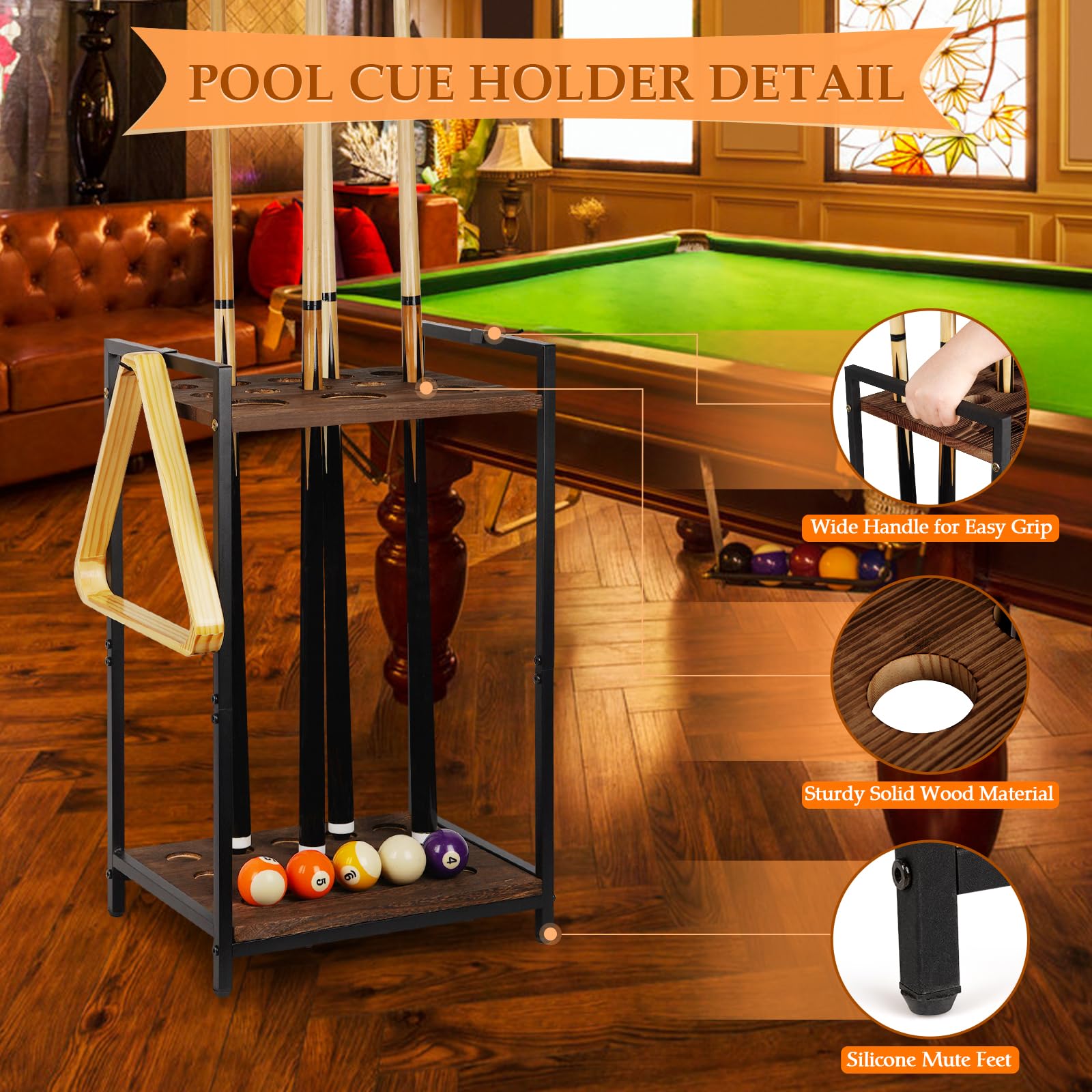 Etui Queue De Billard Support Pour 10 Queues De Billard SanBouSi - Rangement Sol Marron - Pour Maison Ou Club Rangement Billard