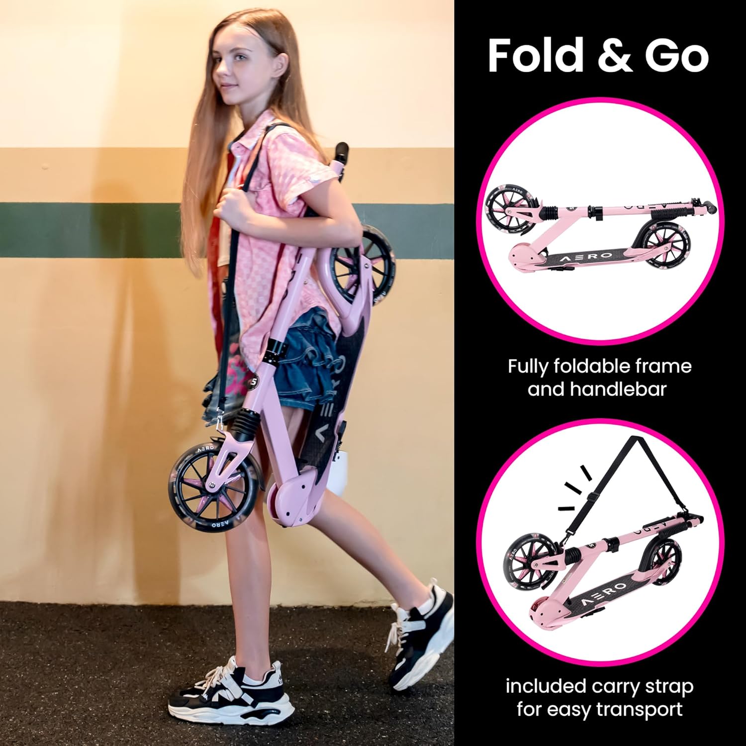 Aero Big Wheels Kick Scooter for Kids 6+, Teens & Adults | Light Up Wheels, Hand Brake, Rubber Deck Mat & Shock Absorption | Foldable & Height Adjustable - Image 5