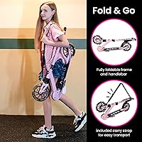 Vista 5 de Aero Big Wheels Kick Scooter for Kids 6+, Teens & Adults Light Up Wheels, Hand Brake, Rubber Deck Mat & Shock Absorption Foldable & Height