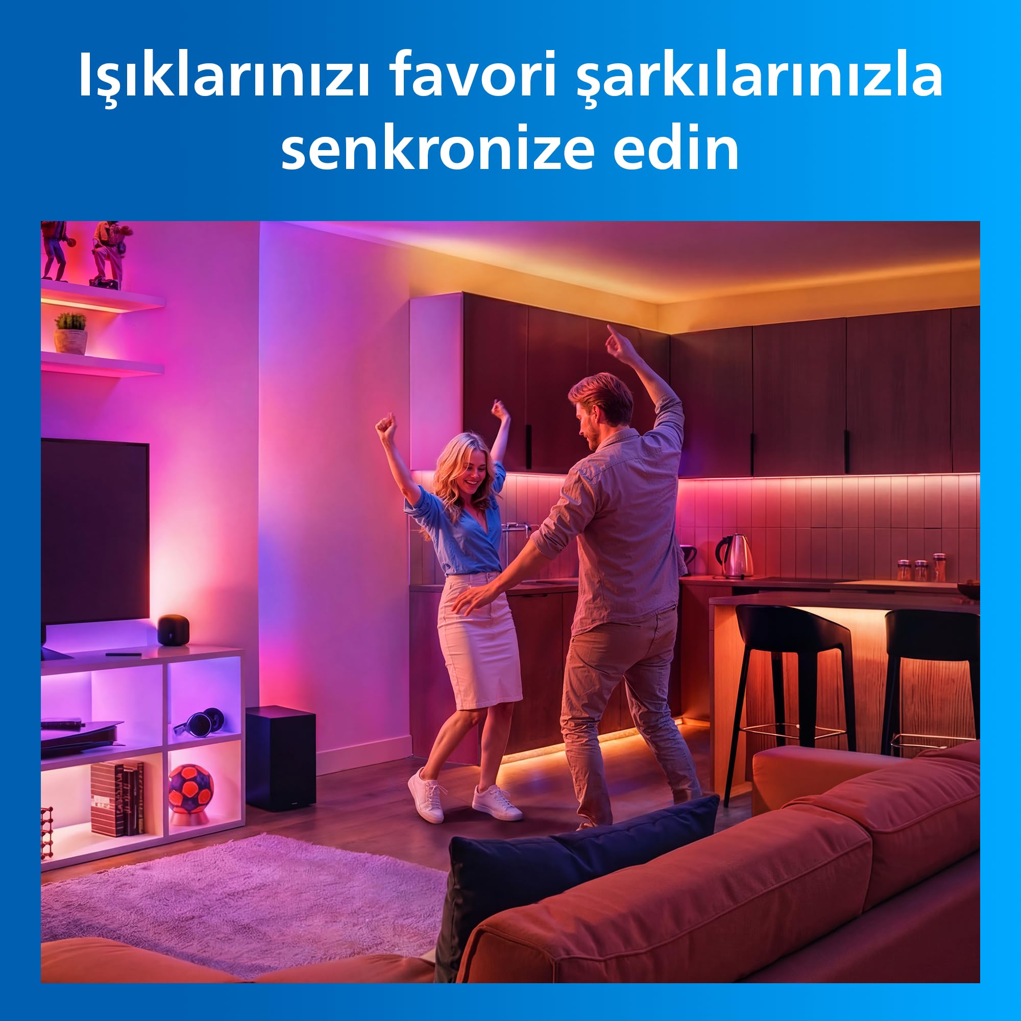 Philips Smart Lighting RGBICWW-LED-Streifen, 5 m, Typ C, Mehrfarbige Farbverläufe, Einstellbares Weißlicht, Ambientes Licht, Connected by WiZ, Alexa, Google Home, Apple Home, 1er-Pack