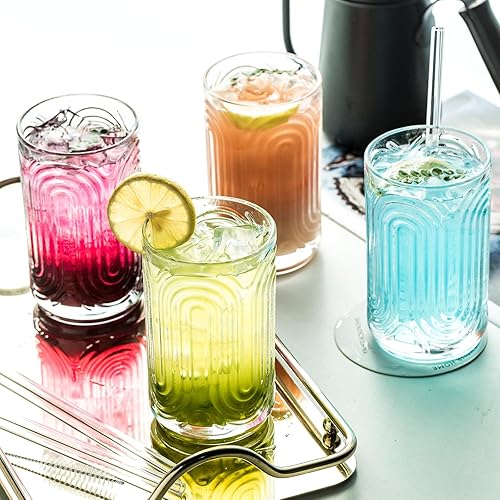 Miniatura 3 de INSETLAN Cristalería vintage Art Deco  Juego de 4 tazas de vidrio  Vasos de cóctel de fondo grueso de 14 onzas, caja fabulosa de vidrio Highball,