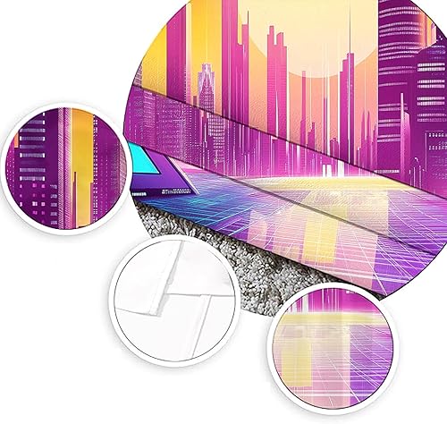Miniatura 5 de Synthwave Neon Blackout Curtains for Bedroom 54 inch Length 2 Panels, 80s Retro Sunset Curtains for Living Room Decor, Cyberpunk City Drapes,