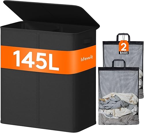 Miniatura 18 de Lifewit Cesta de lavandería con tapa y bolsa de lavandería extraíble, grande, plegable, 1 divisor, cesta de ropa sucia con asas para dormitorio