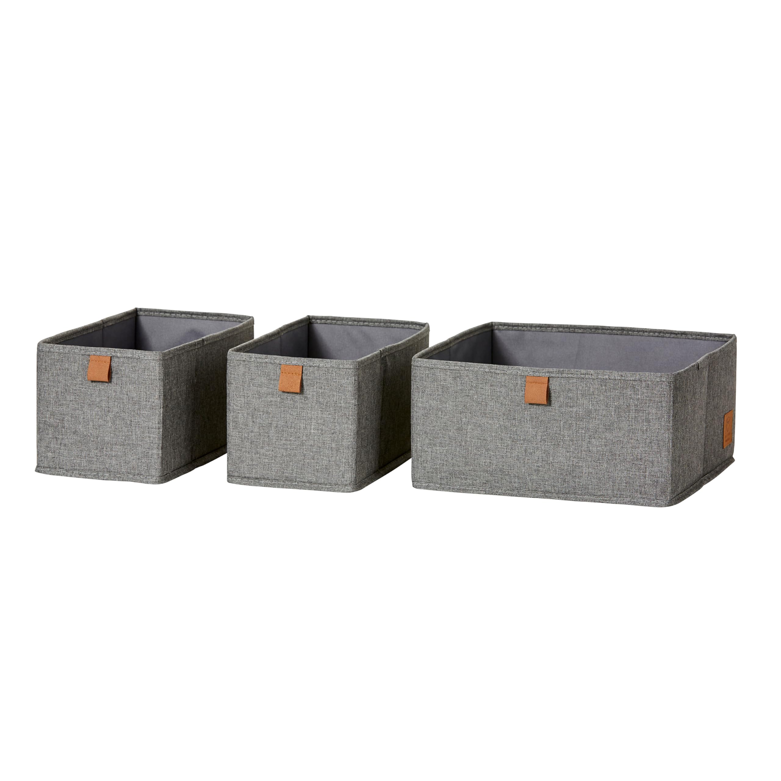 LOVE IT STORE IT - Premium - 3er Set Aufbewahrungsbox Stoff - Schubladen Organizer & Schrank Organizer aus Leinen für Kleiderschrank, Wickelkommode - Grau - 15x30x15 cm & 30x30x15 cm