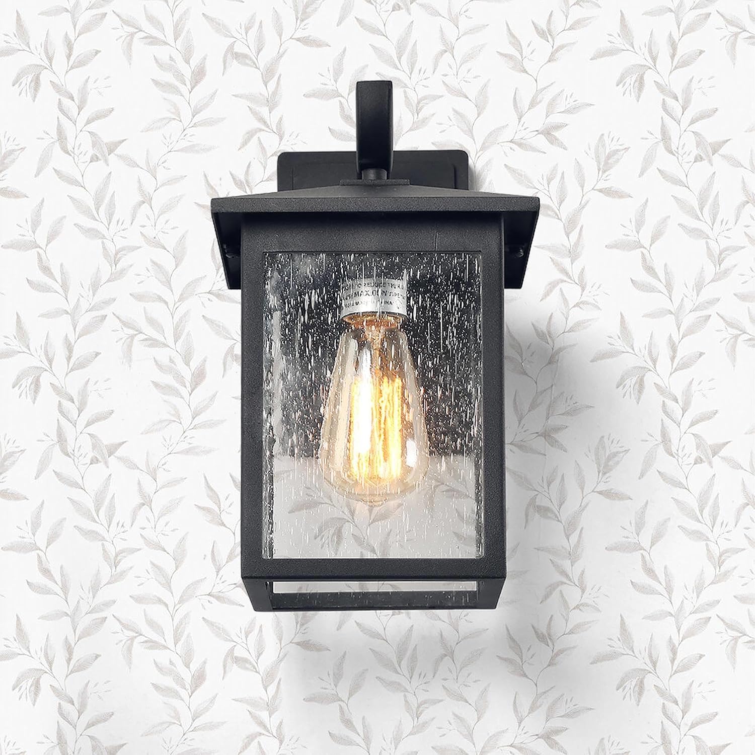 LOG BARN Black Outdoor Wall Sconce Light Fixture, Modern Farmhouse Rectangular Porch Lights Outdoor Wall Mount with Seeded Glass, Waterproof Outside Exterior Lights for House, Front Door, Garage