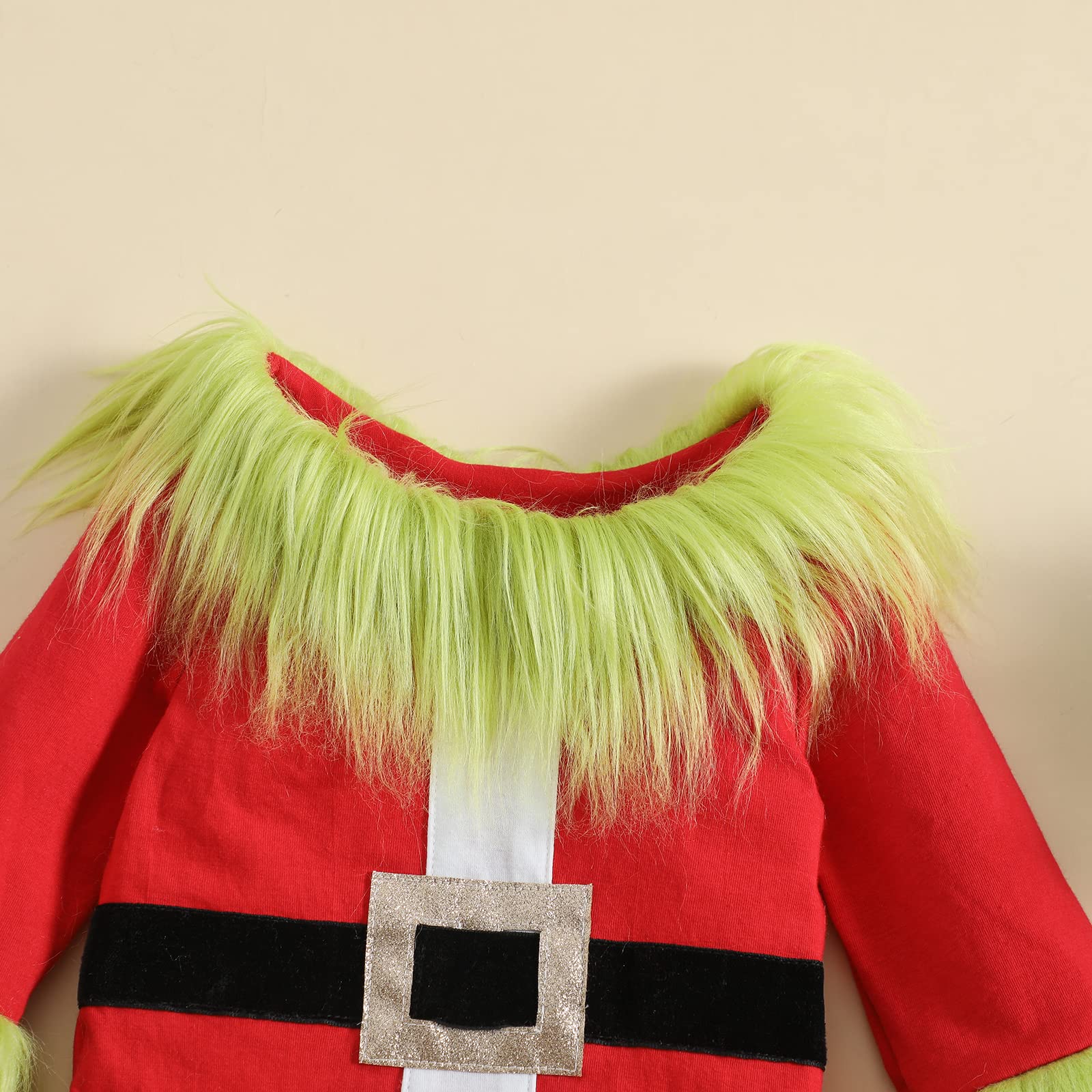 Sexy outfit Dziecięcy zielony zestaw kostiumów Świętego Mikołaja Pluszowe topy i spodnie Świąteczne przebranie dla chłopców dziewcząt w wieku 1-10 lat