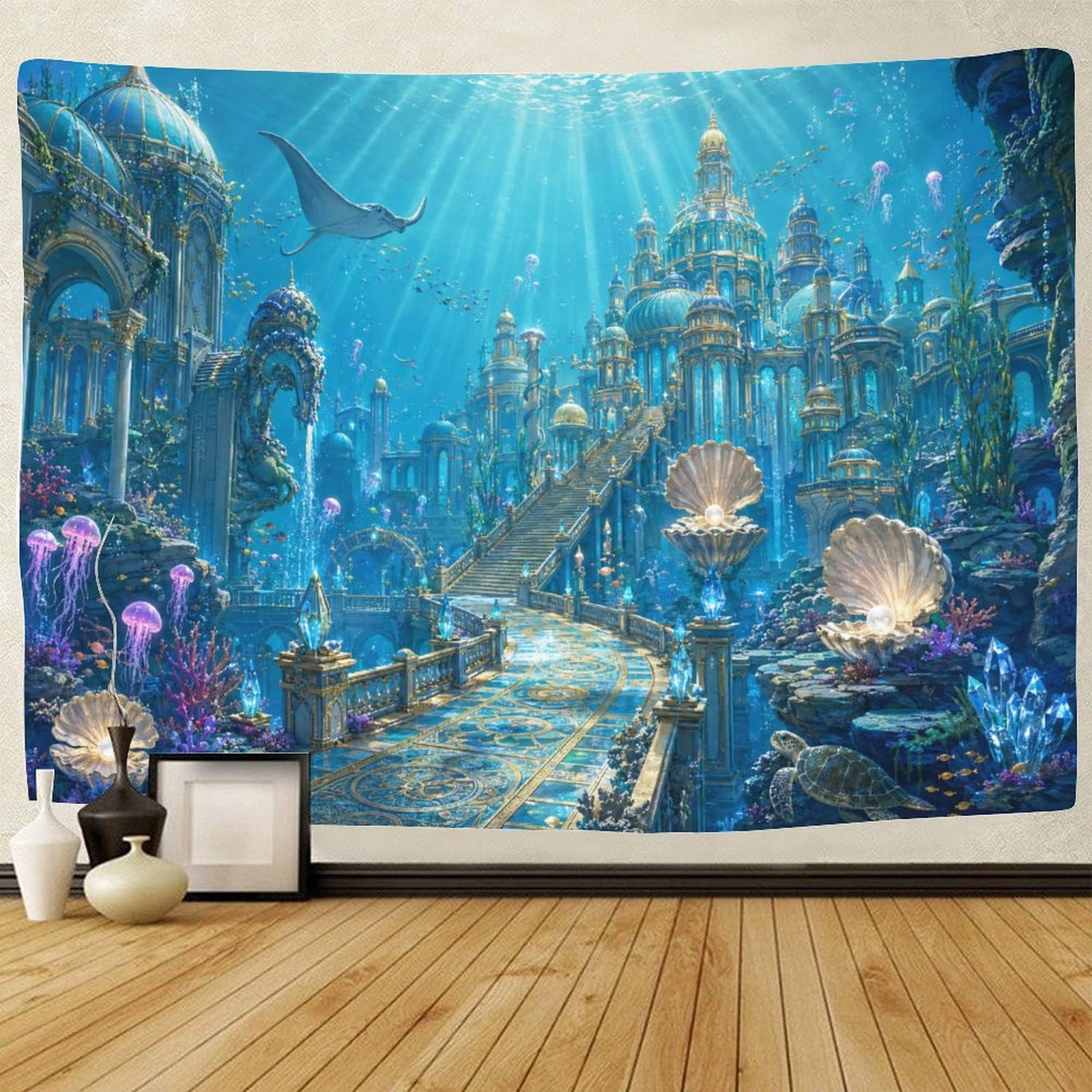 GPMNBCXZK Atlantis Underwater Kingdom Wall Art Decor Tapestry for Bedroom 3D Print Tapestries Poster Curtain Living Room Dorm 100cmx150cm