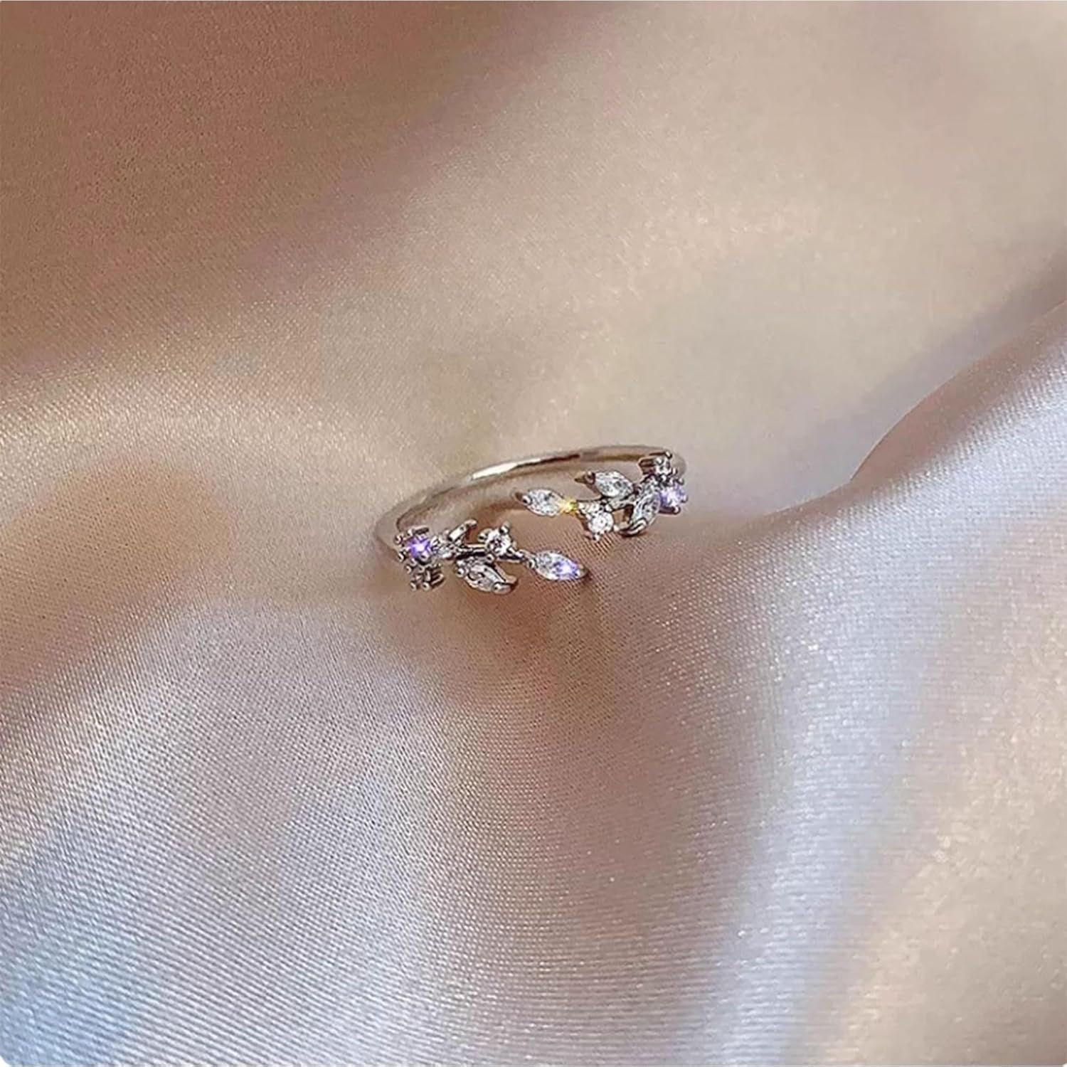 Yumikoo Dainty Gold Plated Leaf Ring Cute Cubic Zirconia Stackable Rings for Women - Image 3