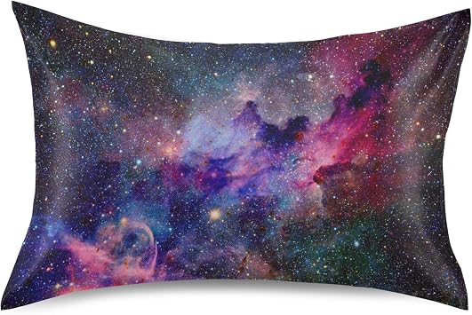 Nebula Galaxy Sky Satin Pillowcase for Hair and Skin, Purple Galaxy Space Silk Pillow Case with Envelope Closure, King Size 20x40 inches, 1 PC