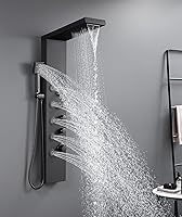 Vista 11 de ROVATE Sistema de panel de ducha tipo cascada, torre de ducha de acero inoxidable 304 con 5 chorros de masaje de cuerpo de lluvia y 3