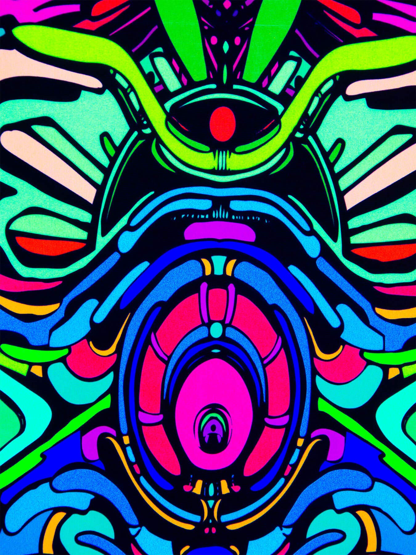 Schwarzlicht Stoffposter Neon Dragon Tempel, 0,50x1,45m