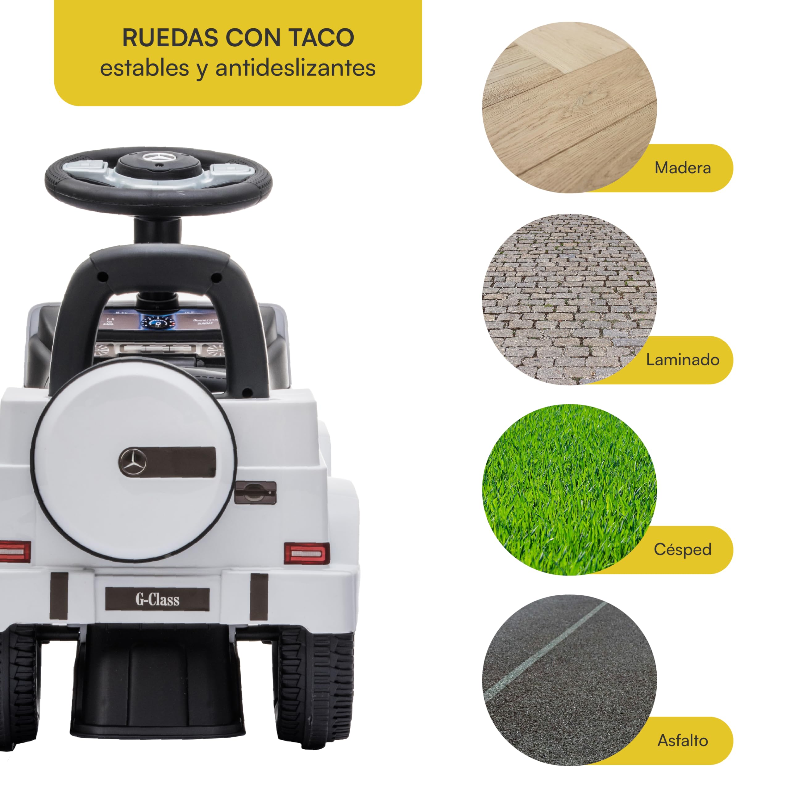 Baroni Toys Mercedes Ride-On Para Niños De 1 A 4 Años, Con Faros LED, Sonidos Reales, Ruedas Antideslizantes Y Compartimento De Almacenamiento