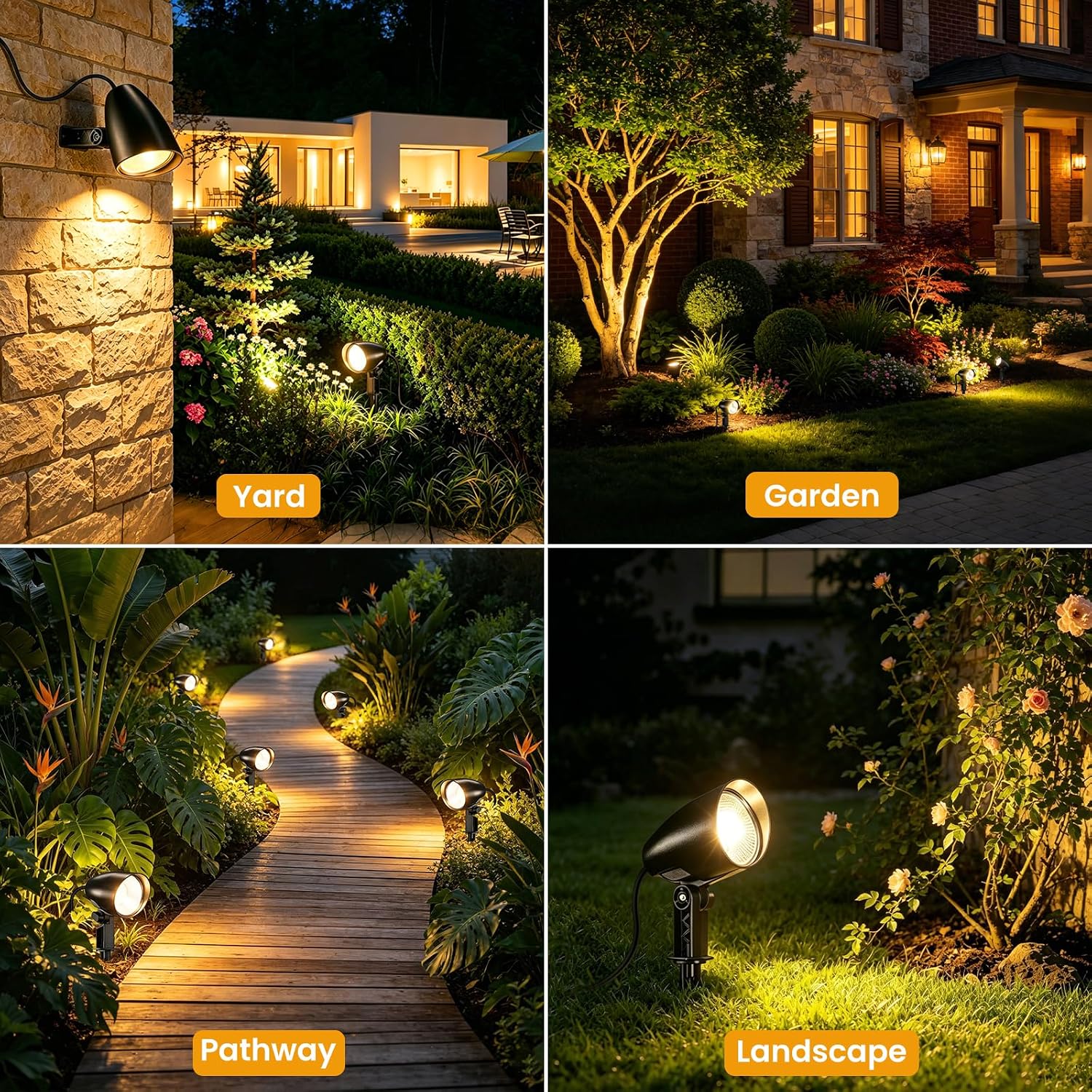 20W Landscape Lighting Kit Low Voltage 2700K Outdoor Lights 6Pack | All-in-One Landscape Lights with 144W Transformer Dusk to Dawn, 65FT UL Listed Wire, IP66 Waterproof Outdoor Light for Yard
