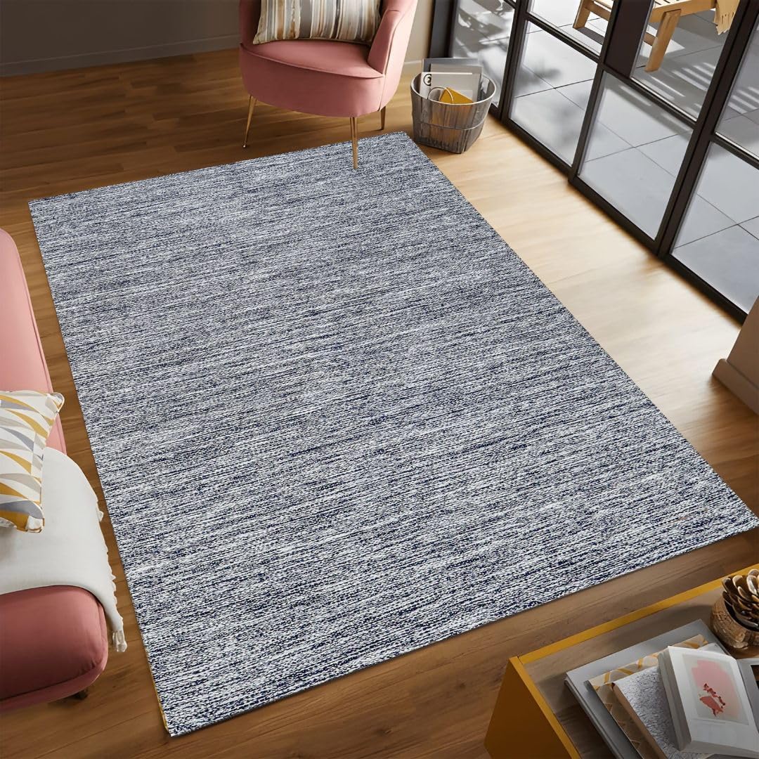 Hand Woven Area Rug 4x6 Feet - Rustic Farmhouse Bohemian Accent Rug for Living Room Bedroom Kitchen Entryway Floor Mats Non Slip - Ideal for High Traffic Areas 100% Cotton Rug Green