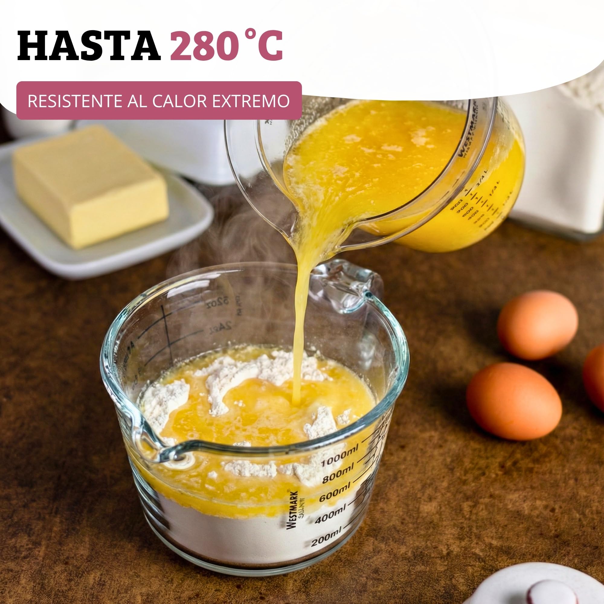Westmark Jarra medidora, volumen de llenado: 1 L, apto para horno, microondas, congelador, vidrio de borosilicato, transparente/negro, 30632260