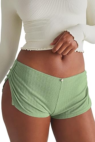 FaroDor Cute Micro Pajamas Shorts for Women Low Rise Side Slit Ruched Lounge Shorts Pj Bottoms - Grey Green - X-Large