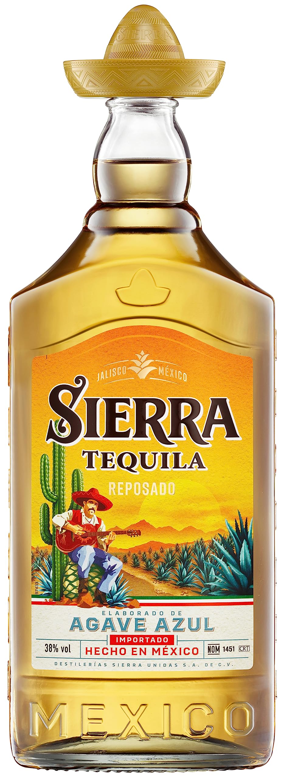 Sierra Tequila Reposado (1 x 1000 ml) – das Original mit Sombrero aus Mexico – Reposado Tequila mit zarten Noten von Vanille und Karamell – ideal als Shot mit Zimt & Orange – 35% Alk | 1l (6er Pack)