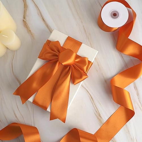 Miniatura 4 de MEEDEE Cinta de satén naranja de 2 pulgadas, cinta de satén de doble cara de 25 yardas, cinta naranja para árbol de Navidad, Acción de Gracias,