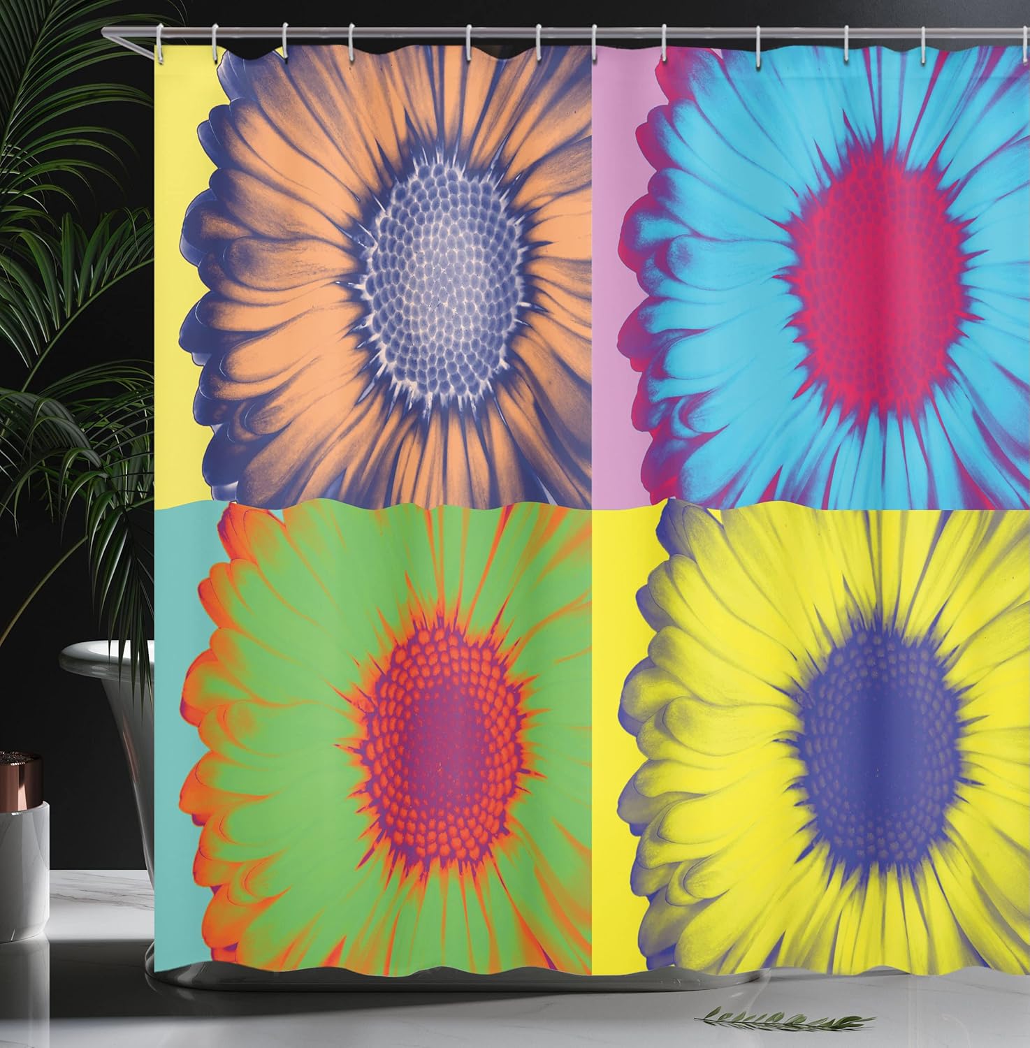 Ambesonne Modern Art Shower Curtain, Pop Art Inspired Colorful Gerbera Daisy Flower Hard-Edged Western Design Image, Cloth Fabric Bathroom Decor Set with Hooks, 69" W x 84" L, Multicolor
