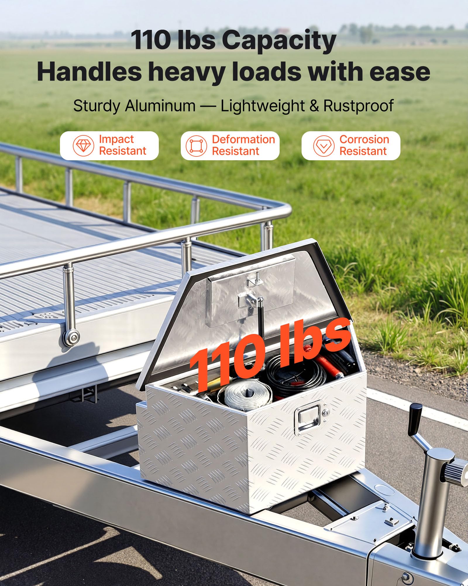 VEVOR Caja de Herramientas para Remolque de Aluminio, 660 x 330 x 305 mm, Caja de Transporte de Alta Resistencia, Gran Capacidad, con Llaves y Cerradura para Camioneta Autocaravana RV SUV Todoterreno