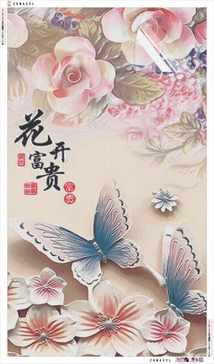 ZGmaxCL 5D Fai da Te Diamond Painting Kit Completo Farfalla e Fiore Pittura Diamante Parete Artigianato per Decorazioni 100x40 cm