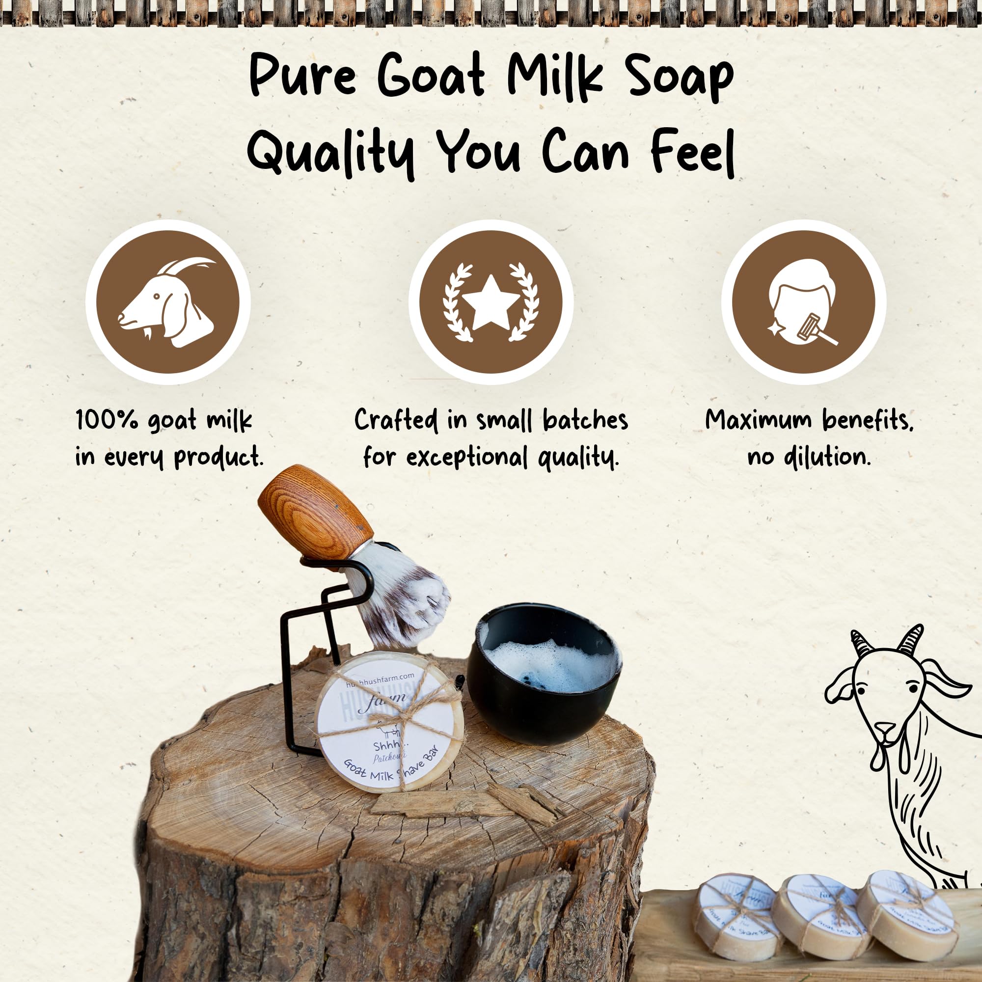 Sapone da barba da uomo fatto a mano con latte di capra, olio d'oliva e burro di cacao, senza plastica, confezione da 3 (patchouli, albero del tè, lavanda e menta)