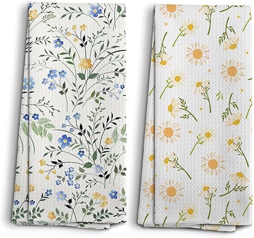Miniatura 9 de Juego de 2 paños de cocina y paños de cocina con diseño floral de jardín botánico de acuarela, toallas de mano absorbentes de flores de primavera y